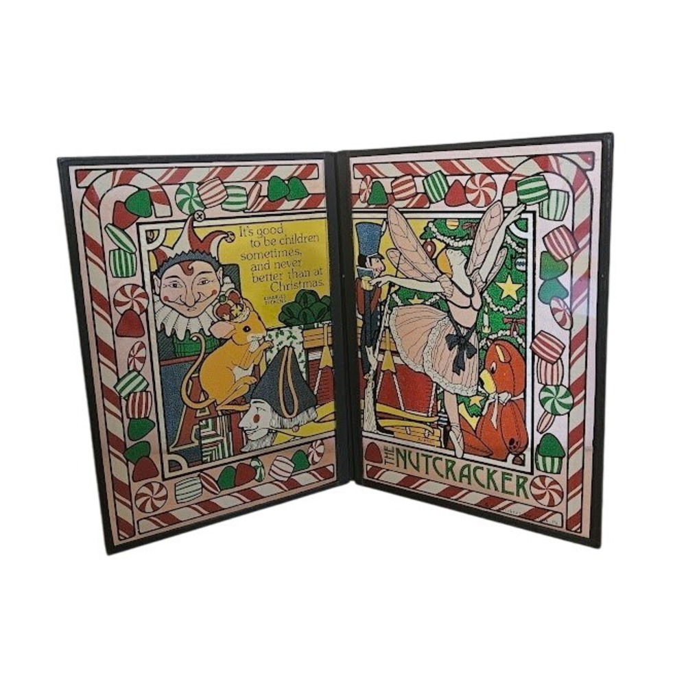 VTG The Nutcracker Stained Glass Book Shaped Christmas Decor Charles Dickens